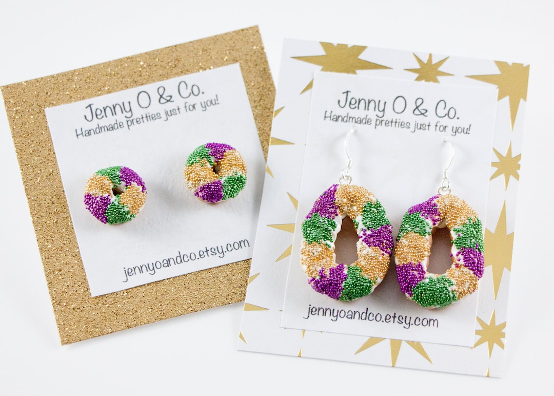 King Cake Earrings, Mardi Gras Earrings, Mardi Gras Jewelry, New