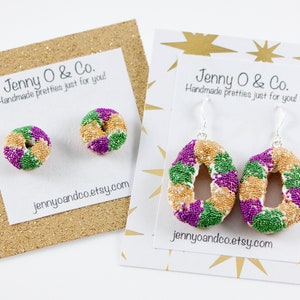 King Cake Earrings, Mardi Gras Earrings, Mardi Gras Jewelry, New Orleans Jewelry, New Orleans Gifts, New Orleans Earrings, Mardi Gras Gifts