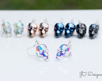 Pendientes de cráneo, pendientes colgantes de cráneo, pendientes colgantes de cráneo, pendientes de Halloween, regalo de Xray Tech, joyería de cráneo, cristal Swarovski