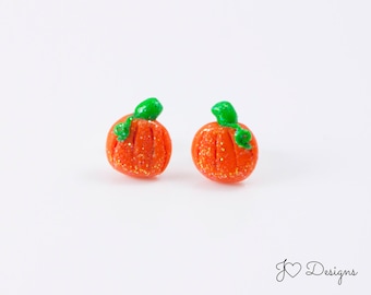 Pumpkin Studs, Pumpkin Earrings, Glitter Pumpkin Earrings, Pumpkin Jewelry, Fall Earrings, Autumn Earrings, Halloween Earrings, Clay Studs
