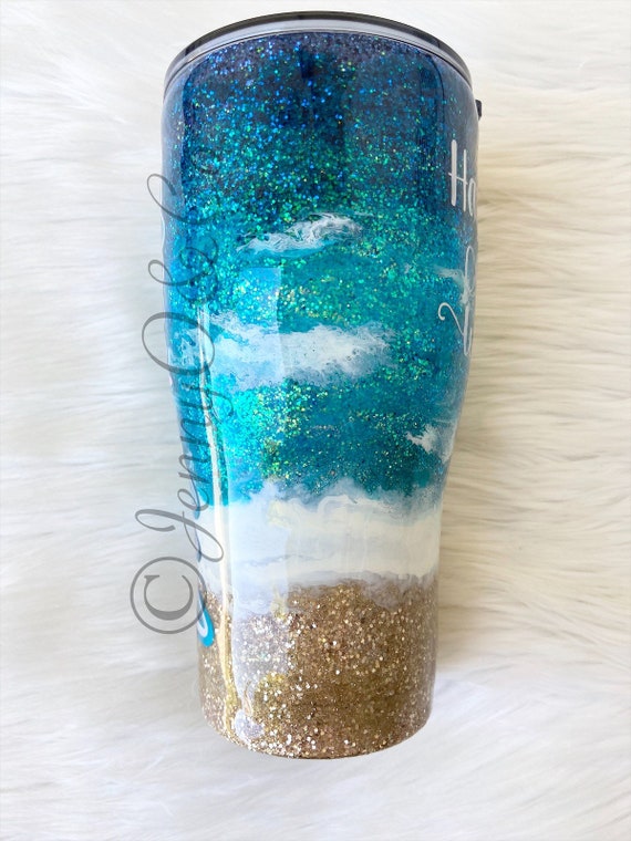 Stitch Life's a Beach 14 oz Glitter Handle Glass Mug