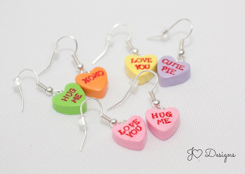 Candy Heart Earrings Valentines Day Earrings Conversation Etsy