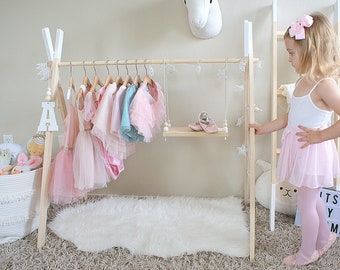 Mini Children's Clothing Rack || Wooden Pink Garment Frame || Kid's Dress Up Clothes|| Baby Wardrobe Storage || White Wood Toddler Boutique