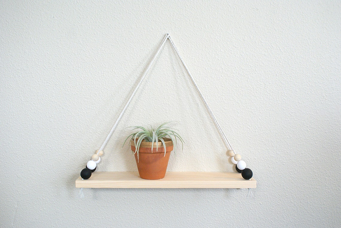 Large Beaded Hanging Shelf Wooden Wall decor Shelves Etsy