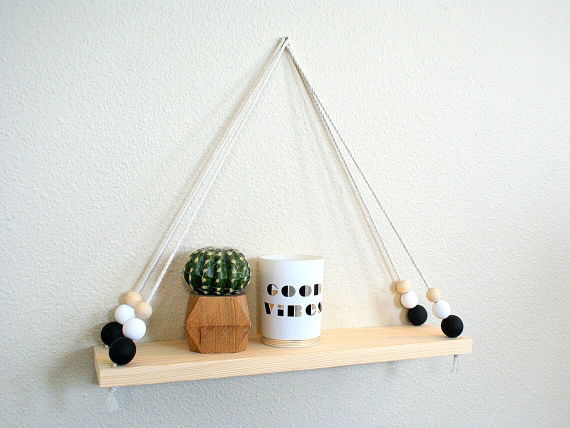 Large Beaded Hanging Shelf Wooden Wall decor Shelves Etsy