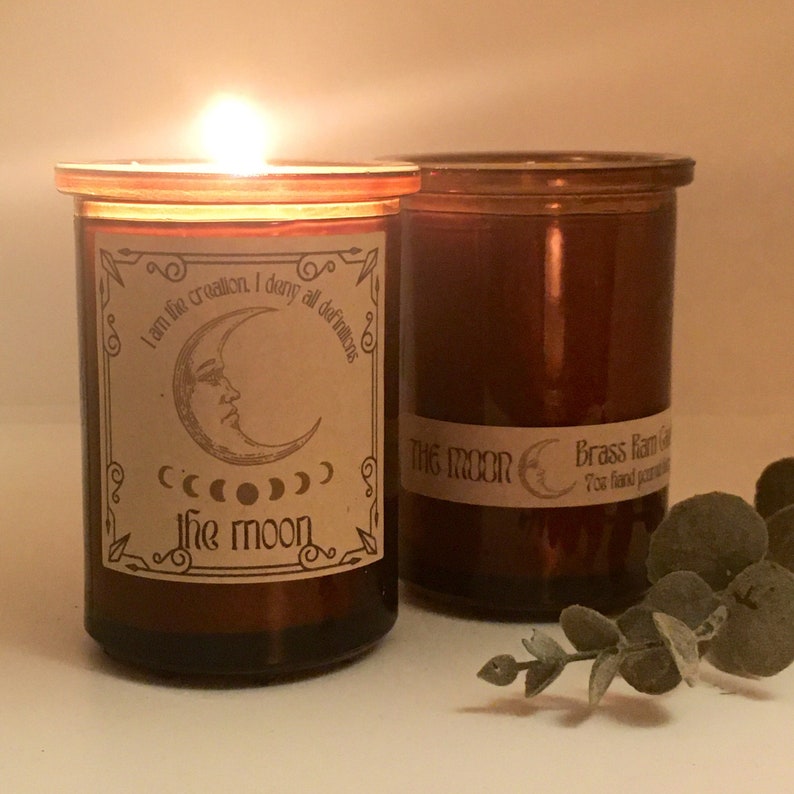 Sun and Moon Amber Glass Candle Set of 2 Tarot Inspired image 4