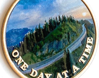 Mountain Winding Road One Day At A Time Keychain With Serenity Prayer