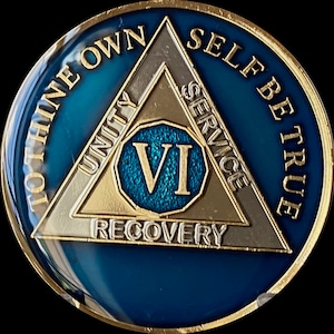 Large 6 Year AA Medallion Metallic Midnight Blue 1.5&quot; Tri-Plate Sobriety Chip