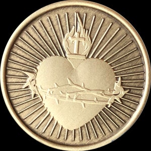 Sacred Hart With Flame and Cross Medallion Serenity Prayer Coin