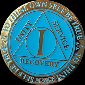 1 año AA Medallion Glow In The Dark Sobriedad Chip Blue Color Gold Plated