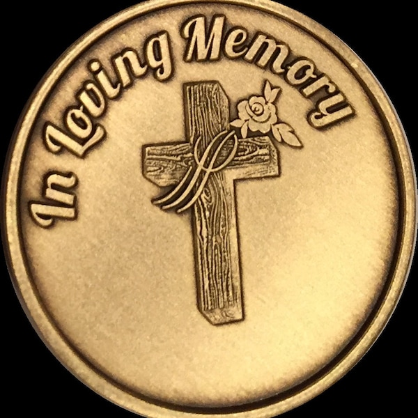 In Loving Memory Medallion Cross Rose Memorial Coin Gift Medal Chip