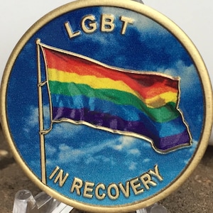 LGBT In Recovery Bronze Color Rainbow Flag Medallion Serenity Prayer Chip Coin Token