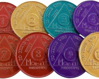 Set of 12 AA Month 1 - 11 24 Hours Medallions Aluminum Serenity Prayer Chips