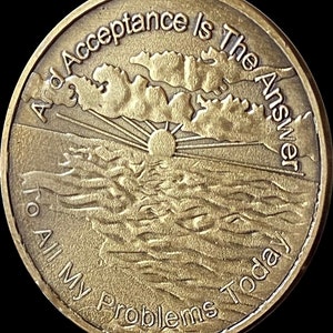 Acceptance Is The Answer Beach Sunrise Large 39mm Bronze 1.5&quot; AA Medallion Chip Page 449 417
