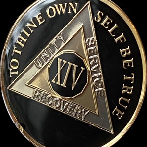 14 Year AA Medallion Glossy Classic Black Sobriety Chip