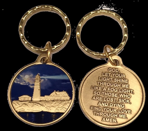 Fog Light Prayer Keychain Lighthouse AA Medallion Bronze Foglight Sobriety Chip