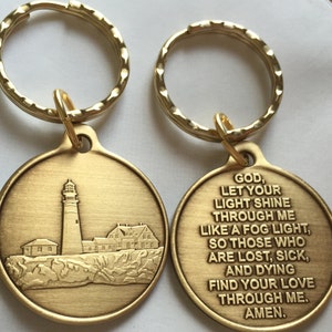 Fog Light Prayer Keychain Light House AA Medallion Bronze Foglight Sobriety Chip