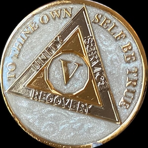 1 2 3 4 5 10 20 or 30 Year AA Medallion Opulent Pearl Swirl Silver Color Tri-Plate Sobriety Chip