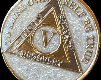 1 2 3 4 5 10 20 or 30 Year AA Medallion Opulent Pearl Swirl Silver Color Tri-Plate Sobriety Chip