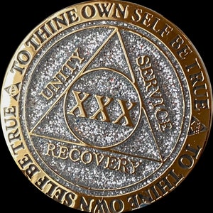 30 Year AA Medallion Reflex Silver Glitter Sobriety Chip