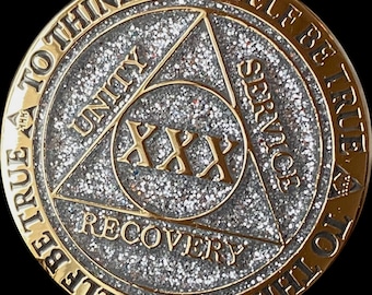 30 Year AA Medallion Reflex Silver Glitter Sobriety Chip