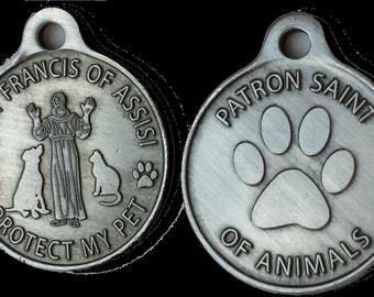 Saint Francis of Assisi Patron Saint Of Pets / Protect My Pet Pewter Color Dog Tag Charm