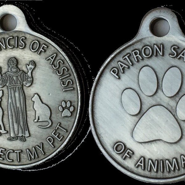 Saint Francis of Assisi Patron Saint Of Pets / Protect My Pet Pewter Color Dog Tag Charm