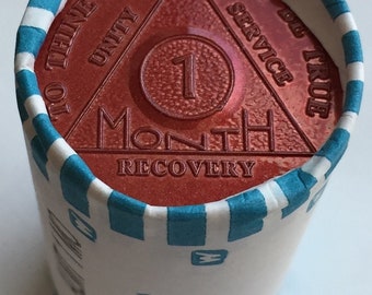 1 Month Aluminum AA Medallions Bulk Roll of 25 Red Sobriety Chips For 30 Days