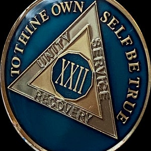 22 Year Large AA Medallion 1.5&quot; Metallic Midnight Blue Sobriety Chip