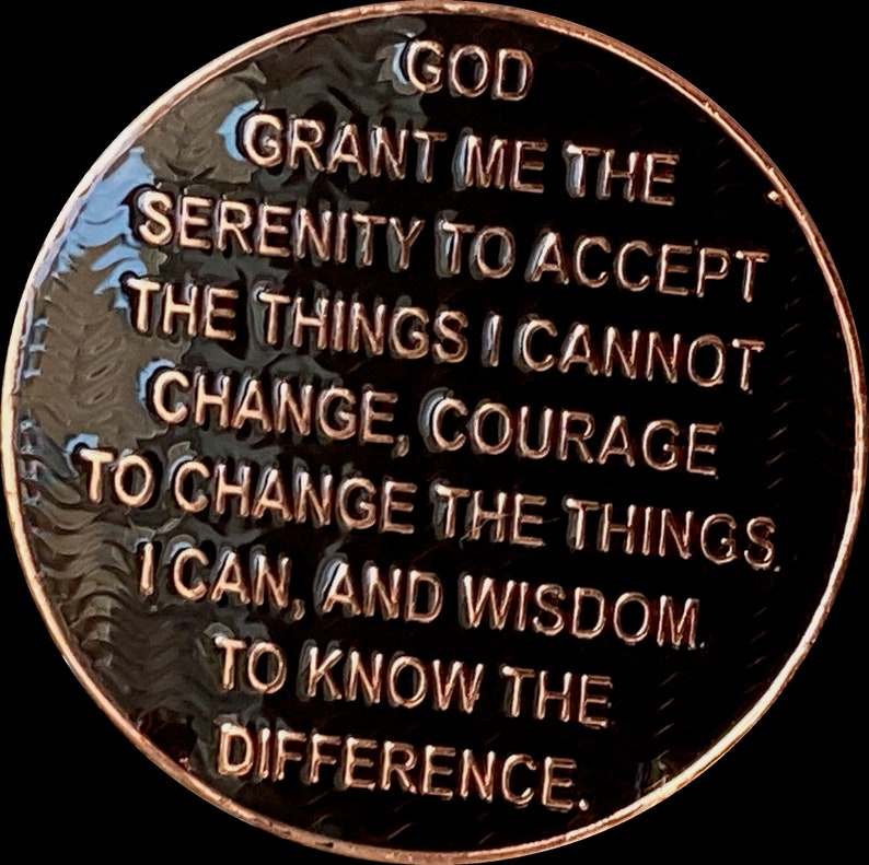 2 Year AA Medallion Copper Plated Reflex Black Design Serenity Prayer Sobriety Chip