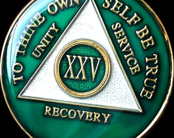 1 - 50 Year AA Medallion Green Tri-Plate Sobriety Chip