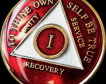 1 - 50 Year AA Medallion Red Tri-Plate Sobriety Chip