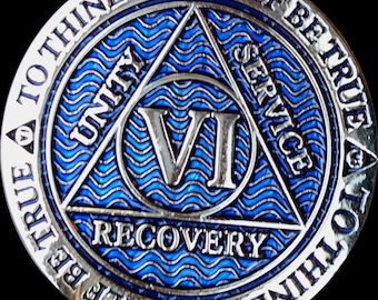 1 - 40 Year AA Medallion Reflex Dusty Blue Gold Plated Sobriety Chip