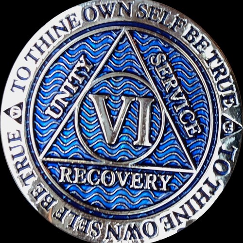 1 Year Alcoholics Anonymous Medallion Blue Gold Plated AA Sobriety Chip Coin - Foto 9