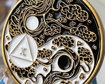 1 - 30 Jahre AA Medaillon Sakura Kirschbaum Ying Yang Sobriety Chip