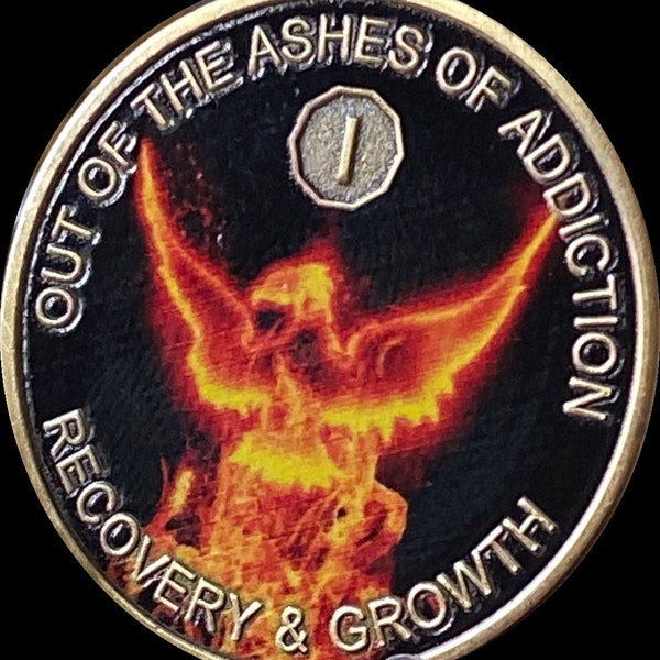 1 2 3 4 5 Year Out Of The Ashes Of Addiction Phoenix Rising From Flames Sobriety Chip