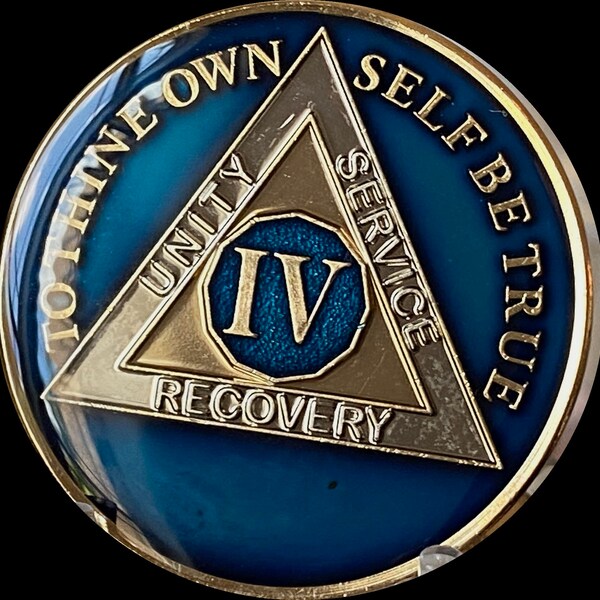 4 Year AA Medallion Metallic Midnight Blue Tri-Plate Sobriety Chip