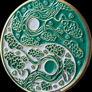 Sakura Tree Cherry Blossom Ying Yang Green and White Serenity Prayer Medallion