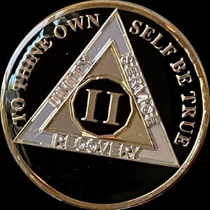 2 Year AA Medallion Classic Black Tri-Plate Sobriety Chip