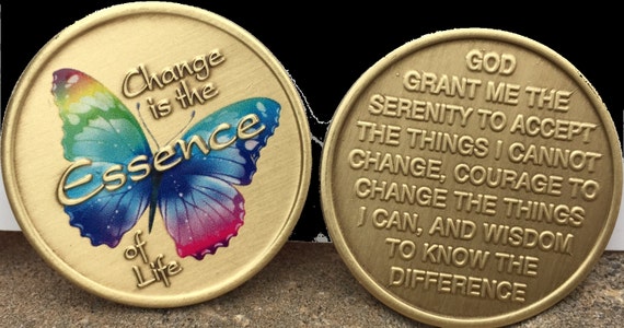 Butterfly Sobriety Coin - 'Change Is The Essence Of Life' AA Medallion For Addiction Recovery & Sobriety Anniversary Gifts
