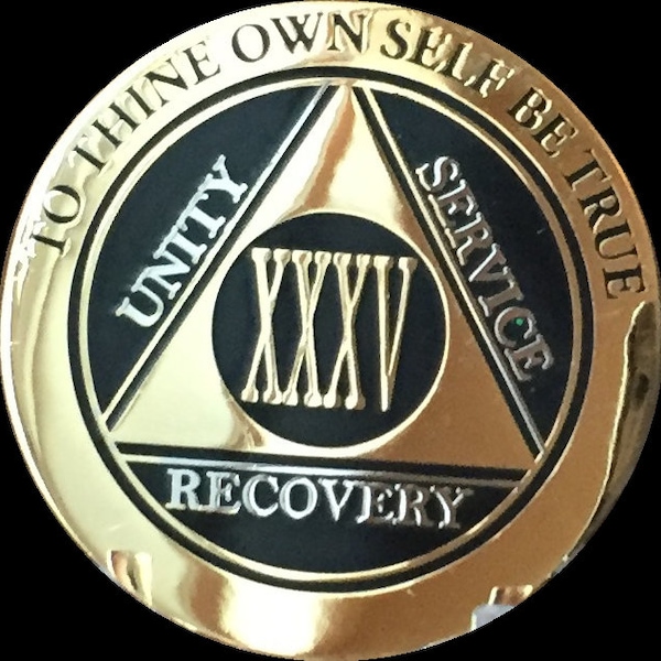 32 33 34 35 or 36 Year AA Medallion Elegant Black and Gold and Silver Plated Sobriety Chip