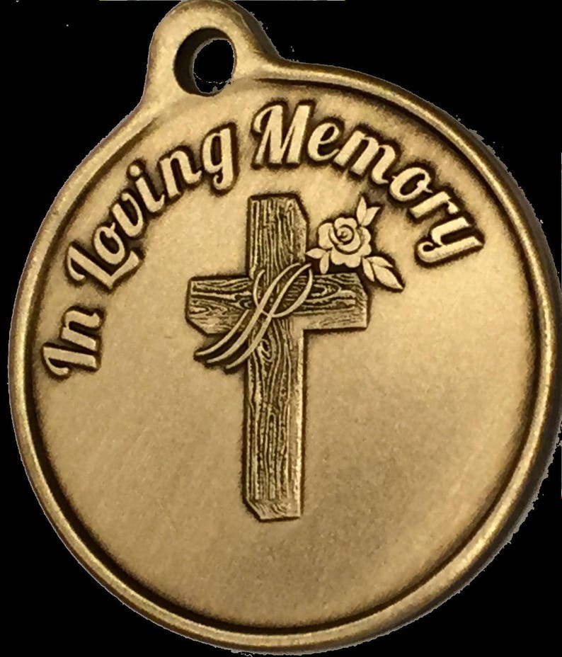 In Loving Memory Cross Rose Memorial Bronze Keychain Gift Etsy