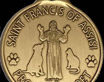 San Francisco de Asís Patrón Santo de mascotas / Proteger mi mascota perro etiqueta collar encanto bronce