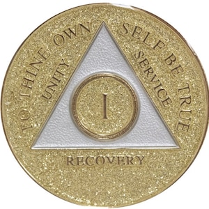 1 - 30 Year AA Medallion Gold Glitter Tri-Plate Sobriety Chip