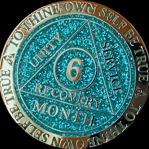1 2 3 4 6 9 of 18 maanden AA Medallion Reflex Aqua Glitter Gold Plated Soberty Chip