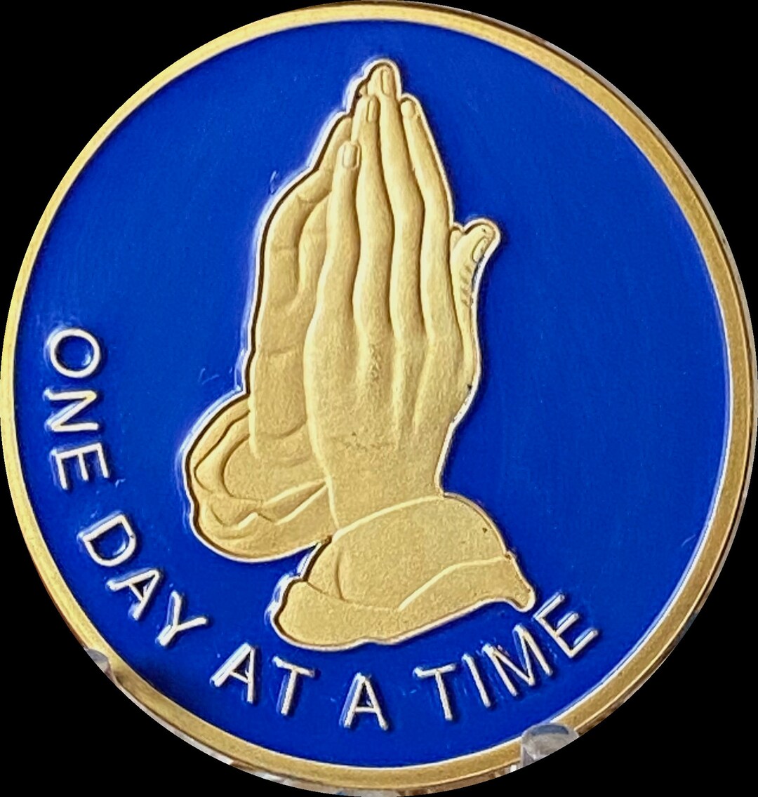 Praying Hands One Day at A Time Blue Gold Tone Serenity Prayer ...