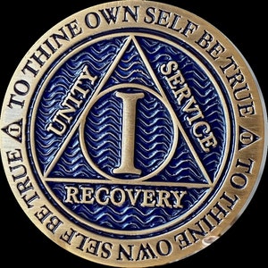 1 2 3 4 5 6 7 8 9 or 10 Year AA Medallion Antique Bronze And Blue Alcoholics Anonymous Sobriety Chip