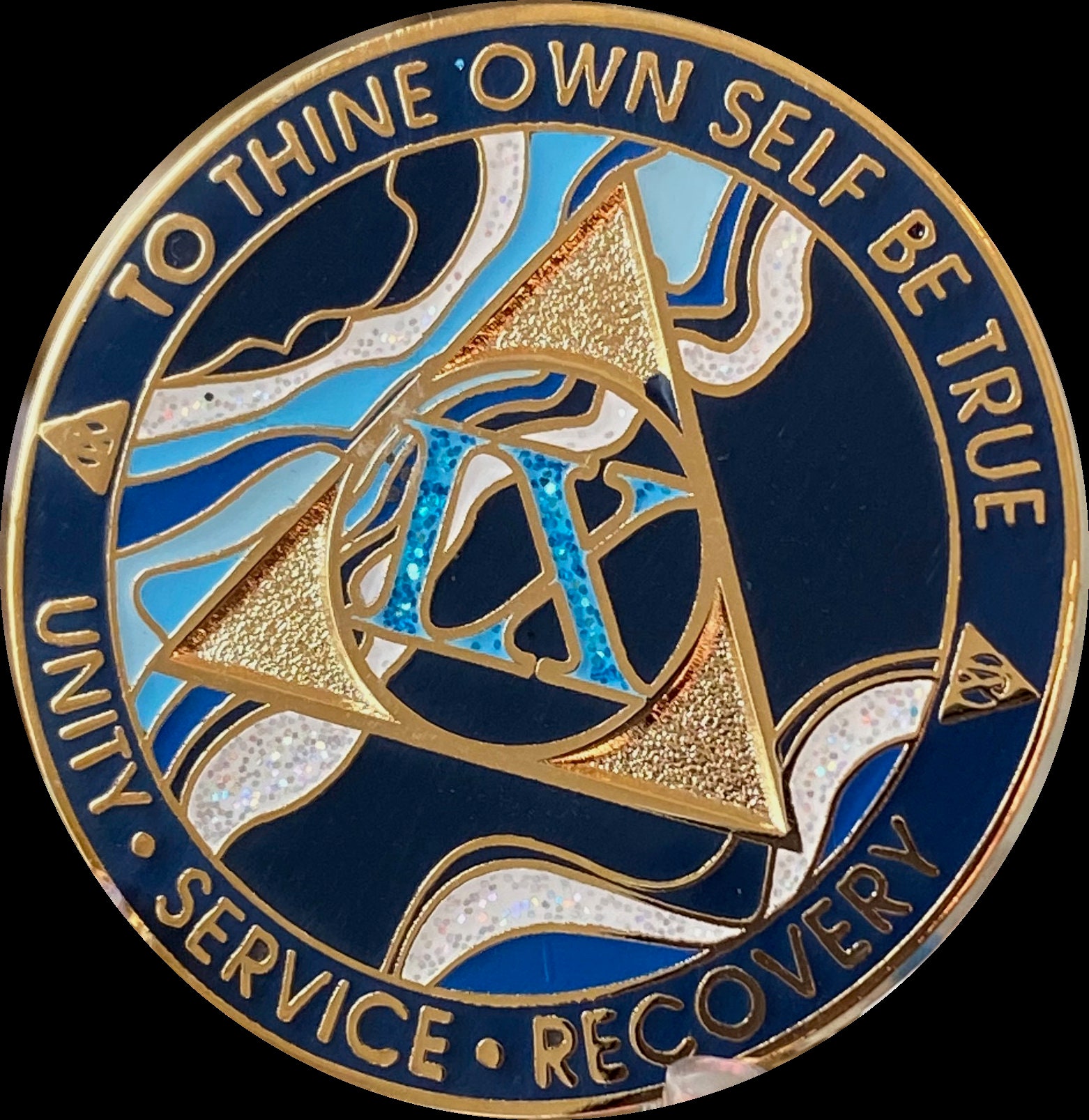 1 2 3 4 5 6 7 8 9 or 10  Year AA Medallion Elegant Marble Navy Blue and Gold Sobriety Chip