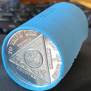 24 Hours Aluminum AA Medallions Bulk Roll of 25 Sobriety Chips For 1 Day