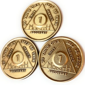 Set of 3 Bronze 1 Month AA Medallions 30 Day Sobriety Chip Package